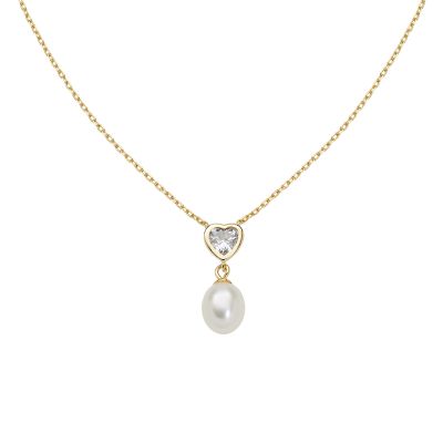 Amen Collana Argento Gold Cuore Cristallo e Perla