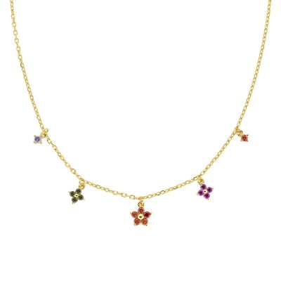 Amen Collana Argento Gold Fiori Multicolor