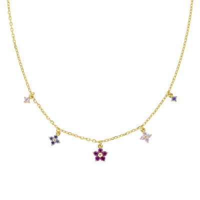 Amen Collana Argento Gold Fiori Multicolor