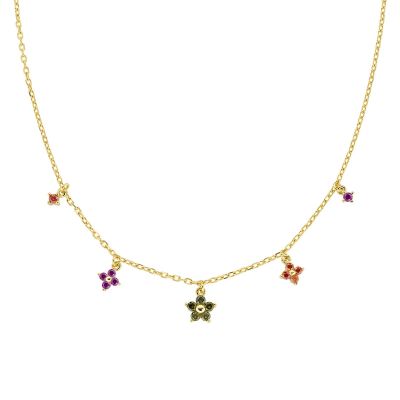 Amen Collana Argento Gold Fiori Multicolor