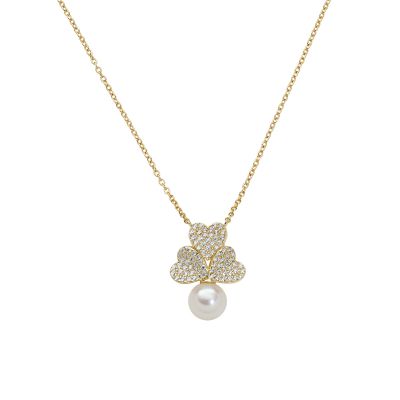 Amen Collana Argento Gold Tris di Cuori e Perla