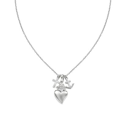 Amen Collana Argento Cuore Sacro Croce e Ancora