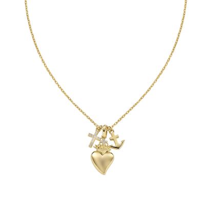 Amen Collana Argento Gold Cuore Sacro Croce e Ancora