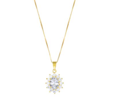Amen Collana Argento Gold Zirconi Bianchi