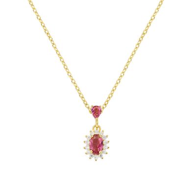 Amen Collana Argento Gold Zirconi Rosso e Bianchi