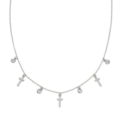 Amen Collana Argento Croci e Zirconi Bianchi