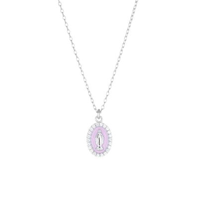 Amen Collana Argento Madonna Miracolosa Rosa