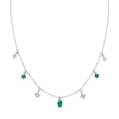 Amen Collana Argento Zirconi Bianchi e Verdi
