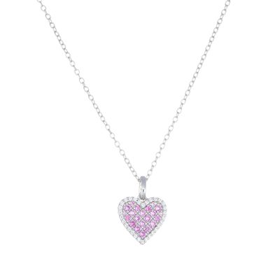 Amen Collana Argento Cuore Zirconi Bianchi e Rosa