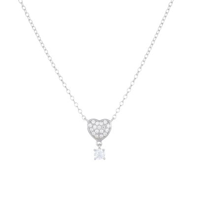 Amen Collana Argento Cuore Con Punto Luce