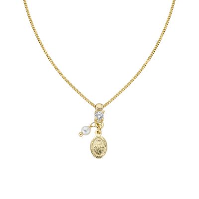 Amen Collana Argento Dorato Perla e Madonnina