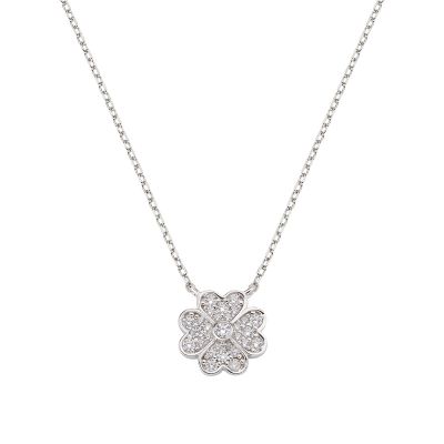 Amen Collana Argento Rodiato Quadrifoglio Zirconato