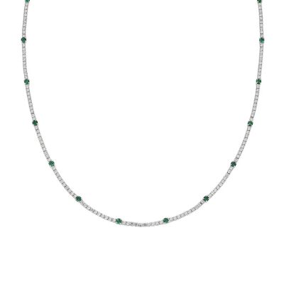 Amen Collana Tennis Argento Zirconi Bianchi e Verdi