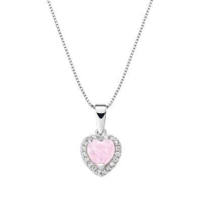 Amen Collana Donna Argento Solitario Cuore Rosa e Zirconi