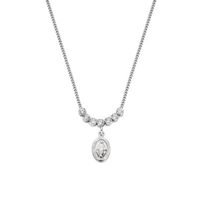 Amen Collana Argento Madonnina e Zirconi Bianchi