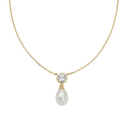 Amen Collana Argento Gold Punto Luce con Perla