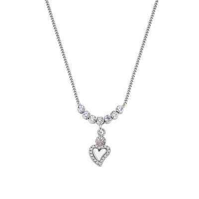 Amen Collana Argento Sacro Cuore e Zirconi Bianchi