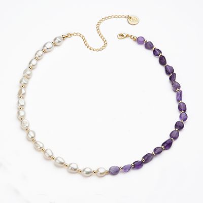 Barbieri Collana Metallo Dorato Perle e Ametista