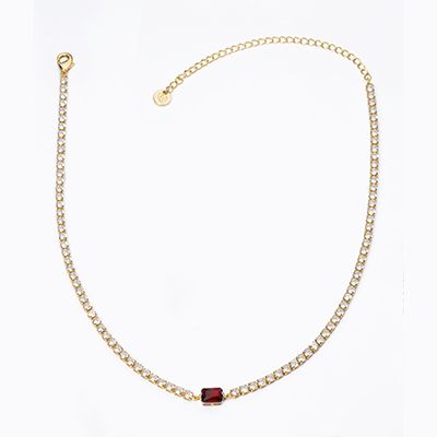 Barbieri Collana Tennis Metallo Dorato Cristallo Rosso