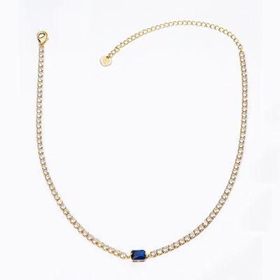 Barbieri Collana Tennis Metallo Dorato Cristallo Blu
