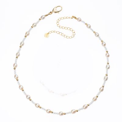 Barbieri Collana Metallo Dorato Perle e Cristalli