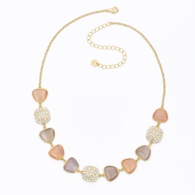 Barbieri Collana Metallo Dorato Cristalli e Zirconi