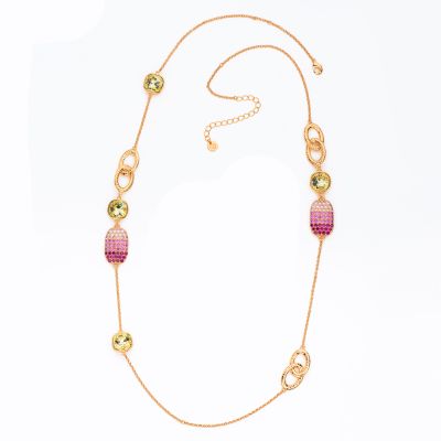 Barbieri Collana Metallo Dorato Cristalli e Zirconi
