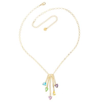 Barbieri Collana Metallo Dorato Cristalli Multicolor