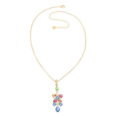 Barbieri Collana Metallo Dorato Cristalli Multicolor