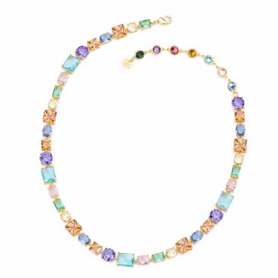 Barbieri Collana Metallo Dorato Cristalli Multicolor