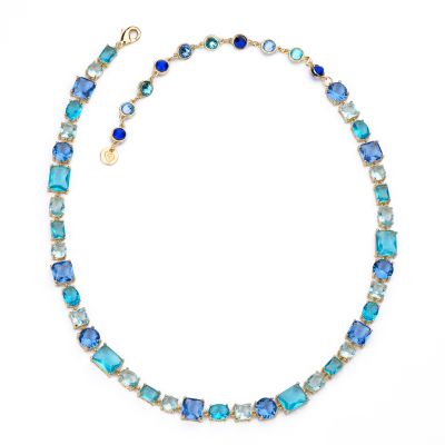 Barbieri Collana Metallo Dorato Cristalli Multi Blue