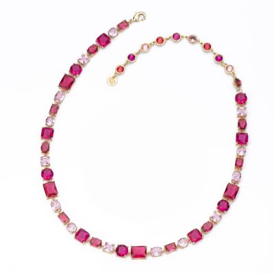 Barbieri Collana Metallo Dorato Cristalli Multi Rosa