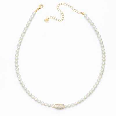 Barbieri Collana Metallo Dorato Perle e Zirconi