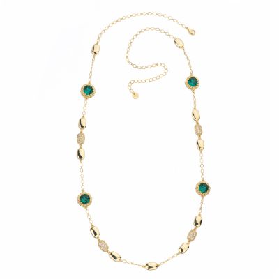 Barbieri Collana Metallo Dorato Cristalli e Zirconi