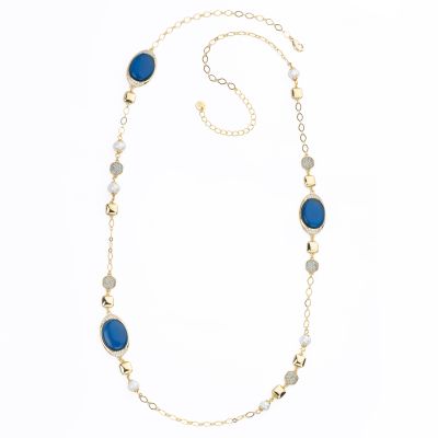 Barbieri Collana Metallo Dorato Cristalli e Perle