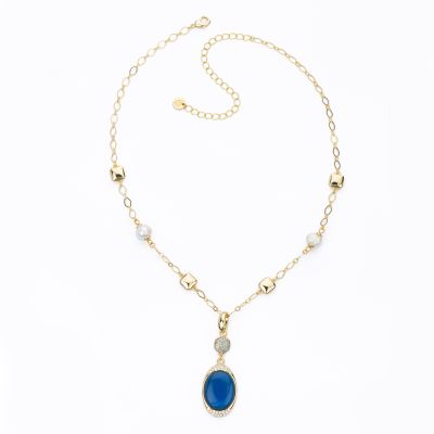 Barbieri Collana Metallo Dorato Cristalli e Perle