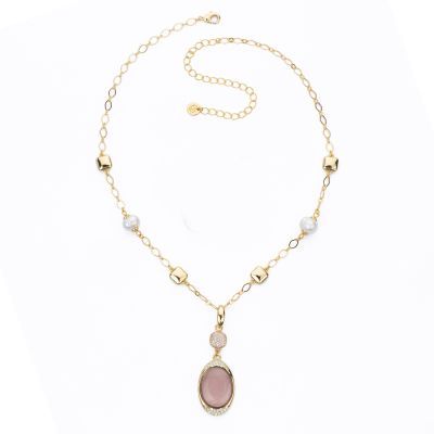 Barbieri Collana Metallo Dorato Cristalli e Perle