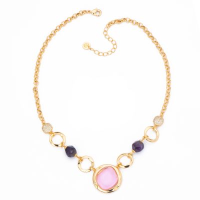 Barbieri Collana Metallo Gold Cristalli e Pietre