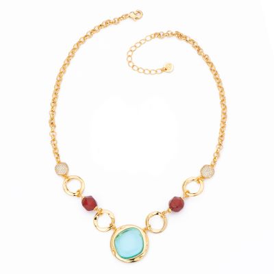 Barbieri Collana Metallo Gold Cristalli e Pietre