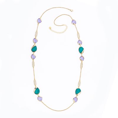 Barbieri Collana Metallo Dorato Cristalli e Zirconi