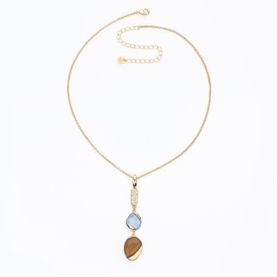 Barbieri Collana Metallo Dorato Cristalli e Zirconi