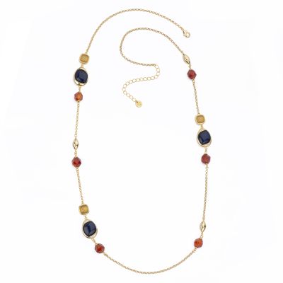 Barbieri Collana Metallo Dorato Cristalli e Pietra