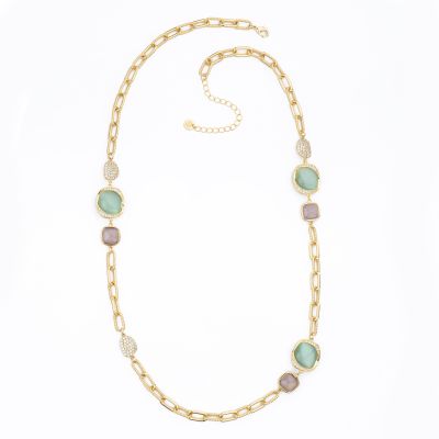 Barbieri Collana Metallo Dorato Cristalli e Zirconi