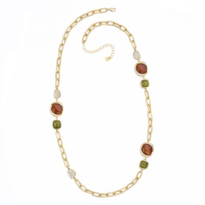 Barbieri Collana Metallo Dorato Cristalli e Zirconi