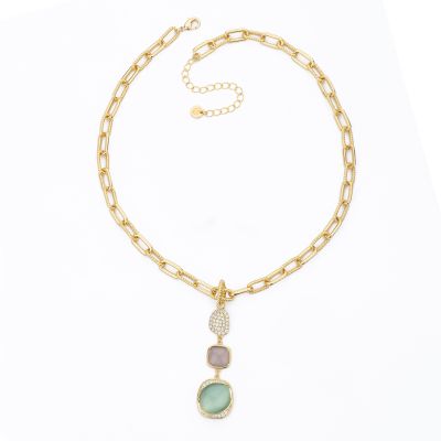 Barbieri Collana Metallo Dorato Cristalli e Zirconi