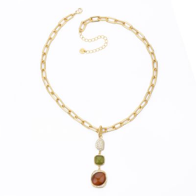 Barbieri Collana Metallo Dorato Cristalli e Zirconi