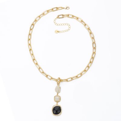 Barbieri Collana Metallo Dorato Cristalli e Zirconi