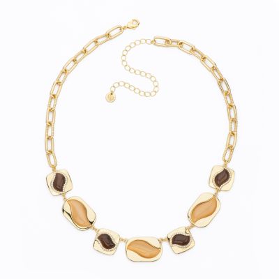 Barbieri Collana Metallo Dorato Cristalli e Zirconi