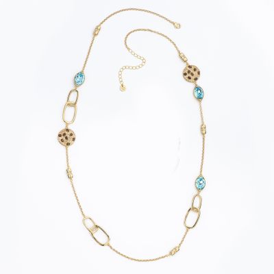 Barbieri Collana Metallo Dorato Cristalli e Zirconi