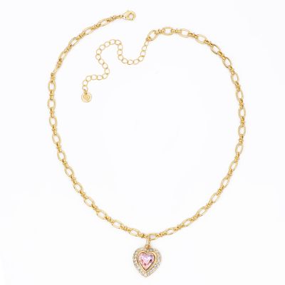 Barbieri Collana Metallo Dorato Cuore Rosa e Zirconi
